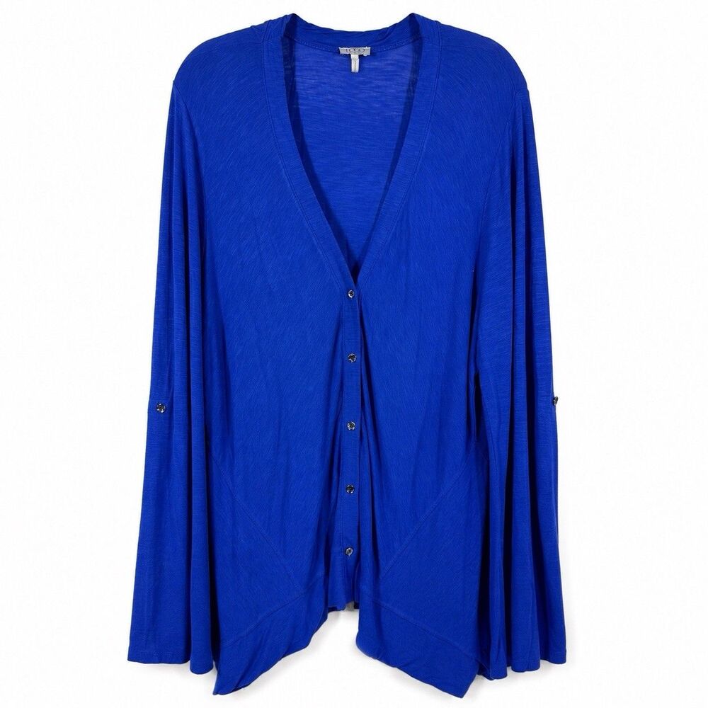 LOGO by Lori Goldstein Womens XL Blue Cardigan Button Front Asymmetrical Hem